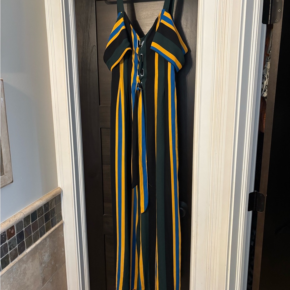 Lulumari Multicolor Striped Jumpsuit with Ruffle Accent